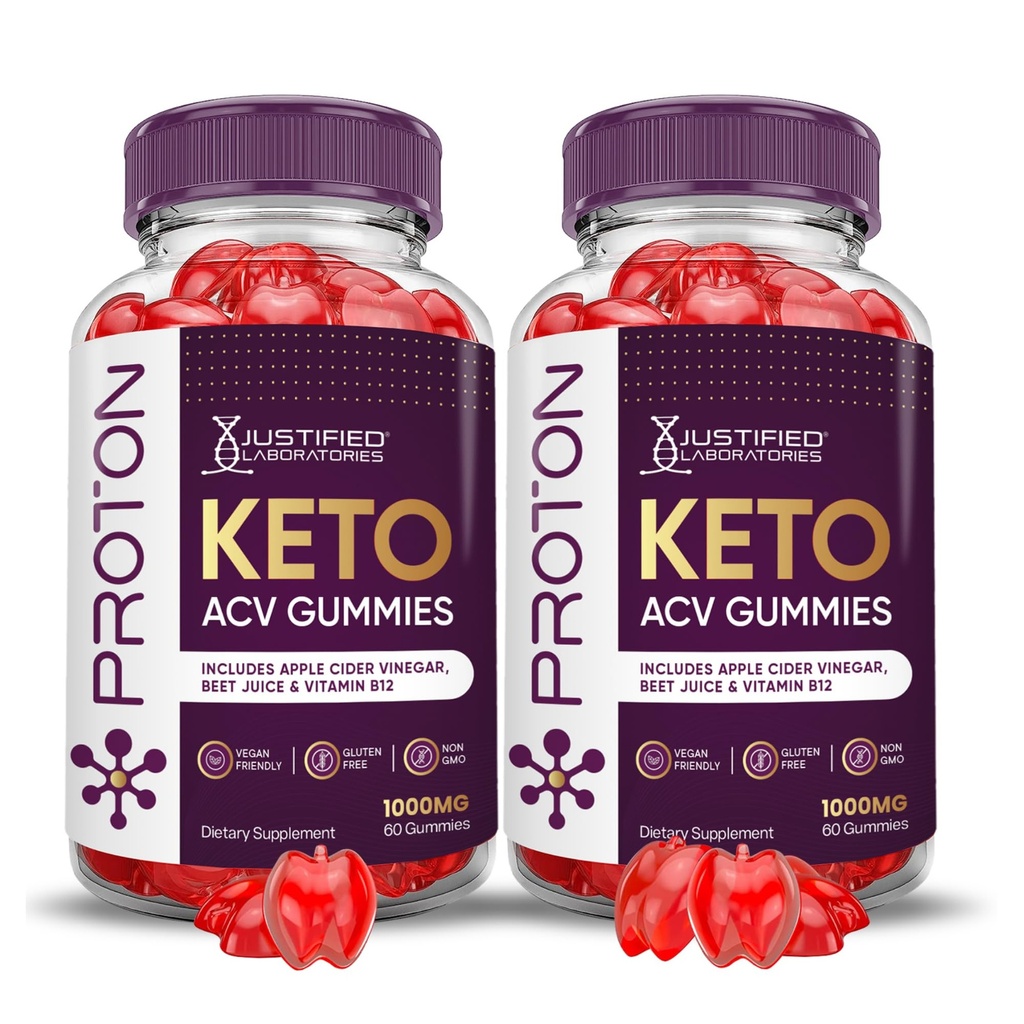 Justified Laboratories (2 Pack Proton Protein Keto ACV Gummies Advanced Formel 1000MG Proton Boost Formuleret med Pomegranate Beet Juice Powder B12 Vegan Non GMO 120 Gummys