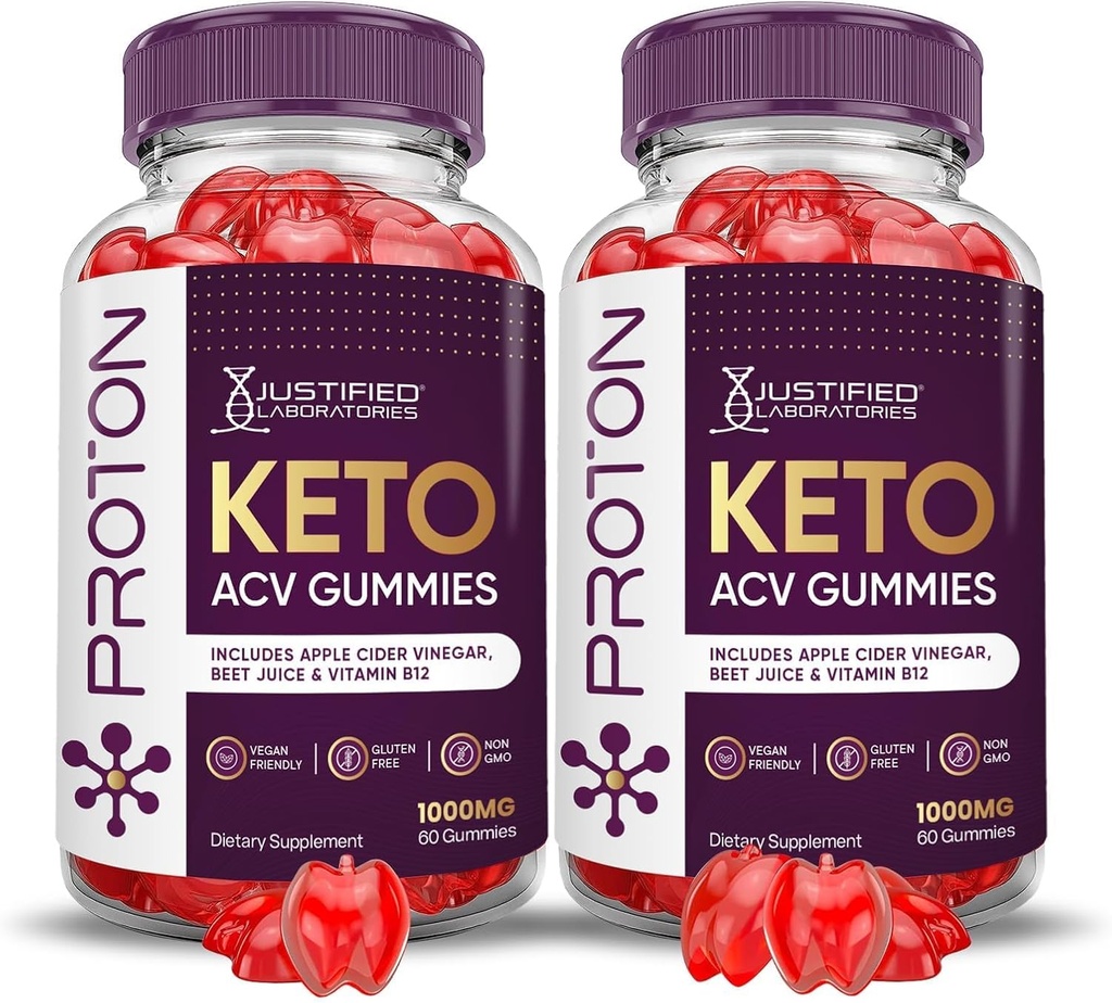 Justified Laboratories (2 Pack Proton Protein Keto ACV Gummies Advanced Formel 1000MG Proton Boost Formuleret med Pomegranate Beet Juice Powder B12 Vegan Non GMO 120 Gummys