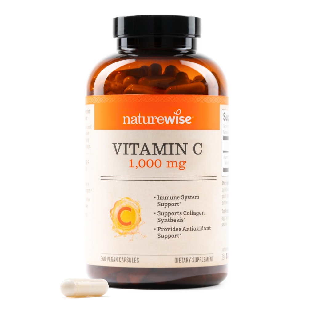 NatureWise C 1000mg kapsler - Ekstra styrke Vegan C vitamin til daglig antioxidant & immunforsvar - non-GMO, USA Fremstillet - 360 kapsler [360- dag levering]