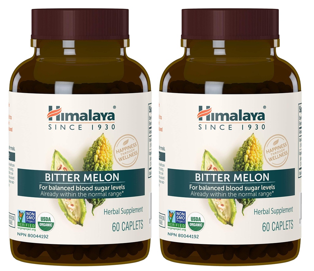 Himalaya Organic Bitter Melon - Herbal Glucose Metabolisme Support - USDA Organic, Non- GMO, Vegan, Gluten Free, Additive Free, 660 mg, 60 caplets (Pack of 2)