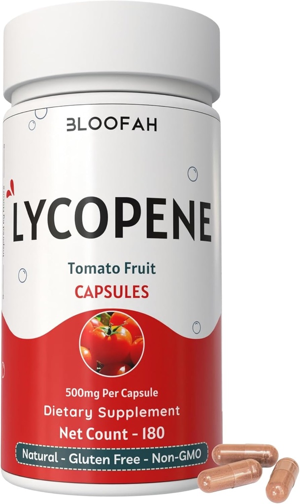 Tomat pulver kapsler 500mg - 180 Count (Lycopene) Natural Carotenoid Supplement for sundhed og wellness Support
