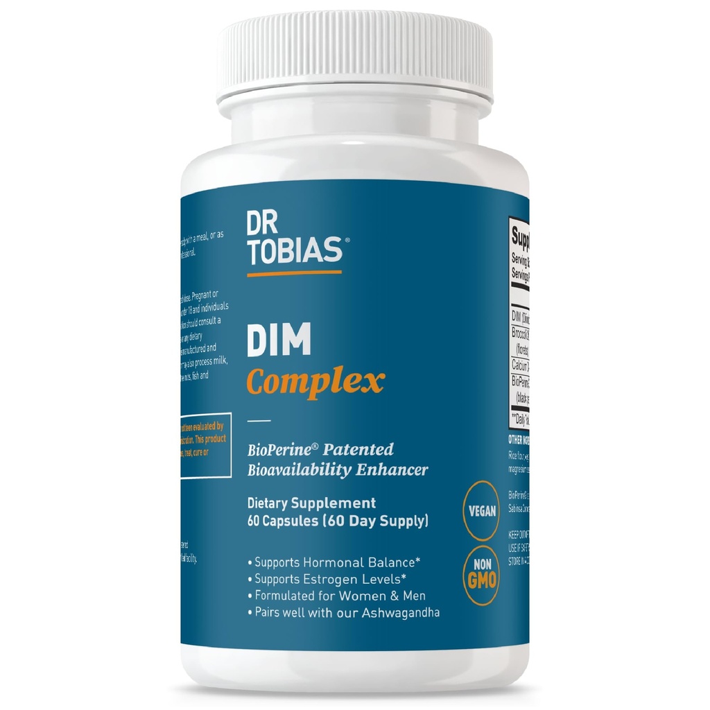 Dr. Tobias DIM Complex, Hormone Balance for Women & Men, DIM Supplement med BioPerine, Broccoli Extract & Calcium D- glucarate Estrogen Detox Balance Complex, Non- GMO, Vegan, 60 Kapsler
