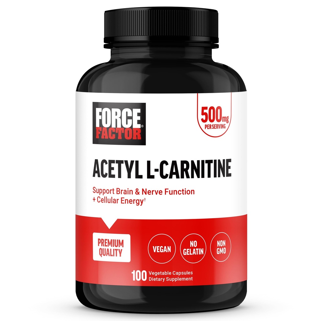 Kraftfaktor Acetyl L- Carnitin Brain Supplement, Nerve Support, og Cellulær Energy Booster, Acetyl L- Carnitin 500mg, Premium kvalitet, Vegan, Non- GMO, 100 Vegetabilske kapsler