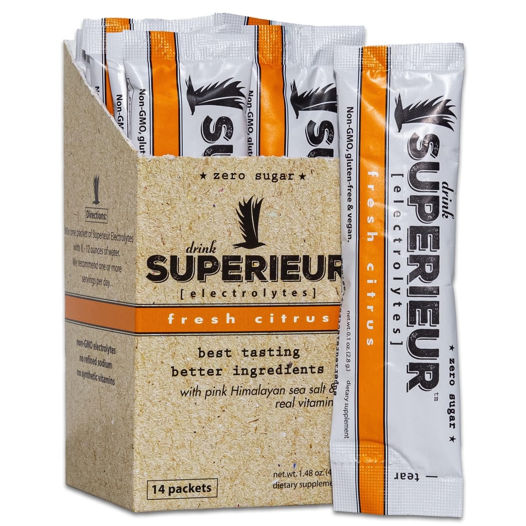 Superieur Electrolyte Powder Packets - Vegan Electrolyte Hydration Powder w / Sea Minerals - Keto Friendly, Non- GMO, Zero Sugar Electrolyte Supplement - Sund Sports Drink - Citrus (14 Packets)