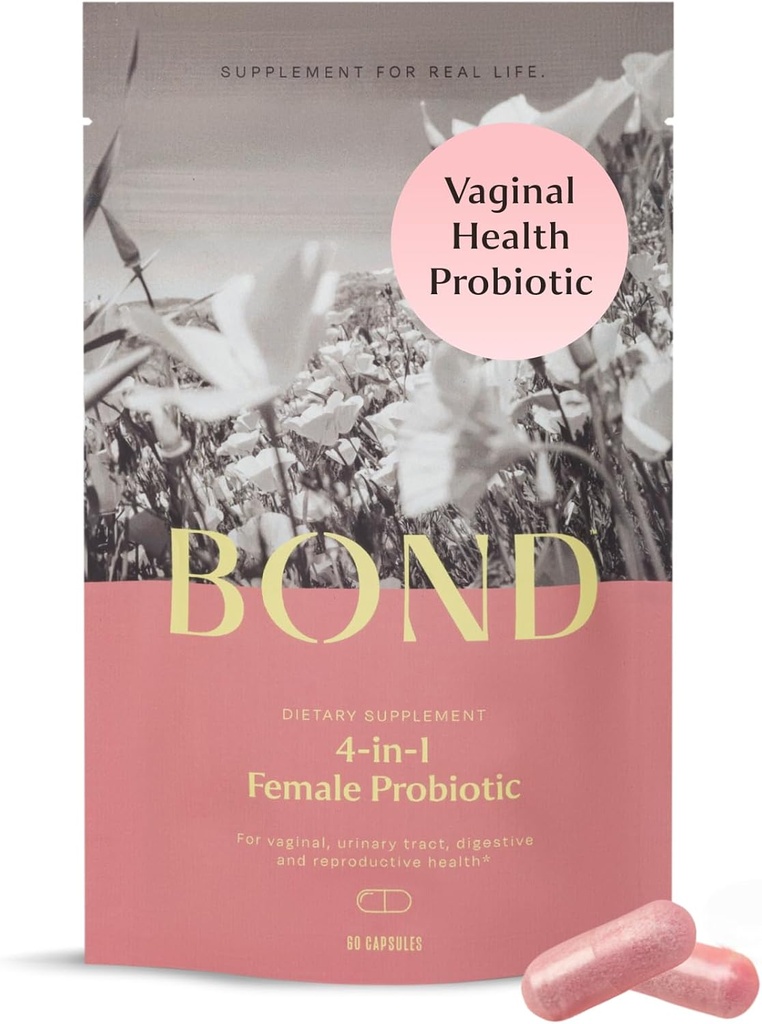 BOND 4- in-1 Vaginal Probiotika for kvinder for vaginal Flora, Odor Control, Gær & pH balance for kvinder - Daglig Lactobacillus Formel (5 milliarder CFU), med Prebiotika & Cranberry, 60 kapsler (2 / dag)