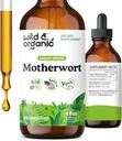 Wild & Organic Moderwort Tinktur - Good Mood, Calmness, Samlet støtte - Kosttilskud til kvinder med moderwort Herb - Vegan, Sukker & Alkohol- Free Extract Drops - 4 fl oz