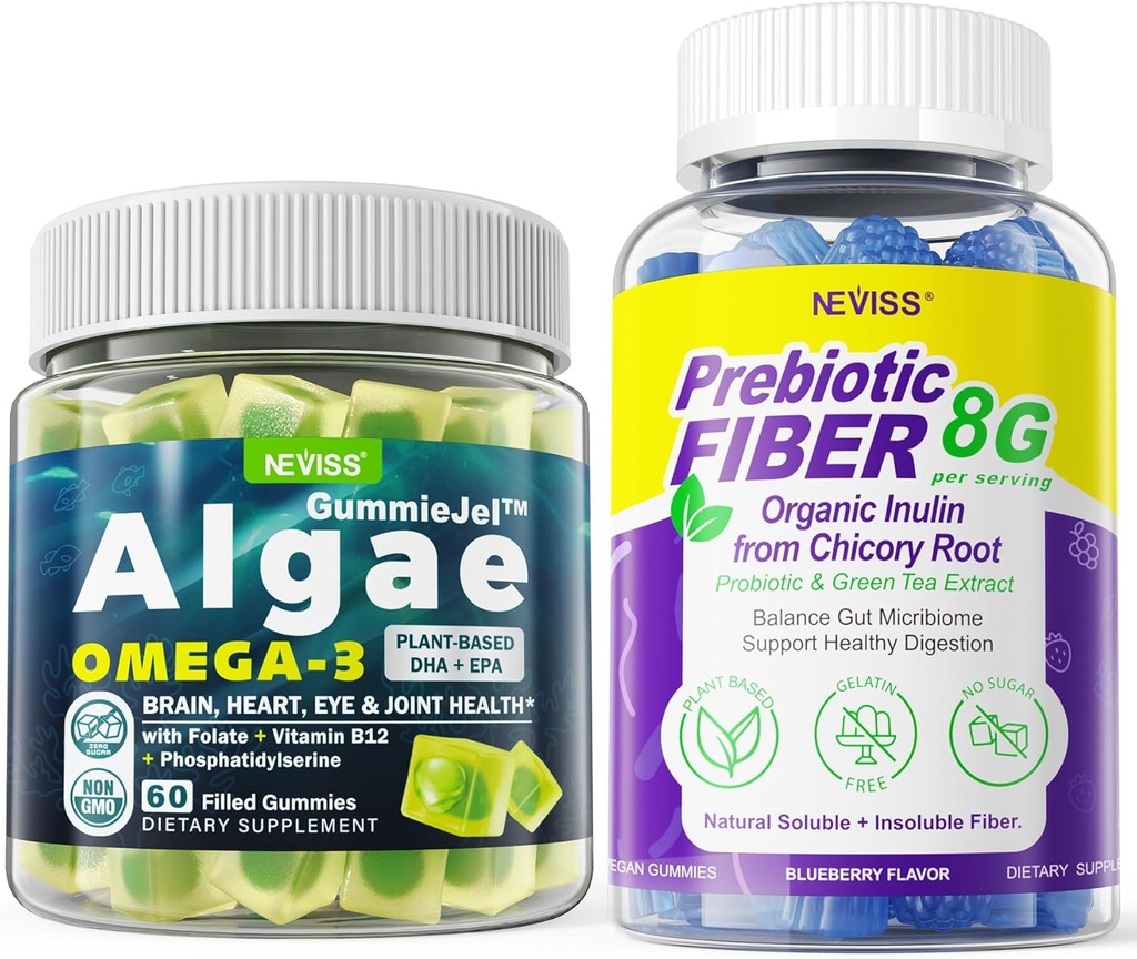 Vegansk Omega 3 Gummies 1000mg + Prebiotic Fiber Gummies til voksne 8g