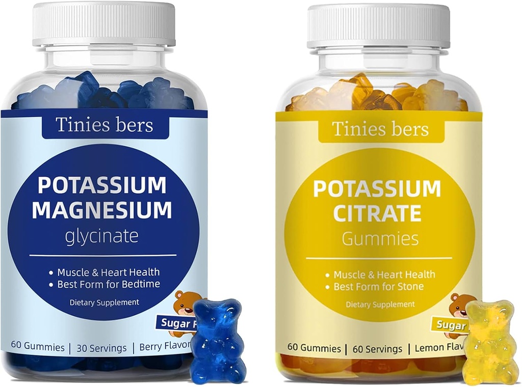 Kalium Citrat Gummier og Kalium Magnesium Glycinat Gummier for voksne og børn, Sukker Free Gummier