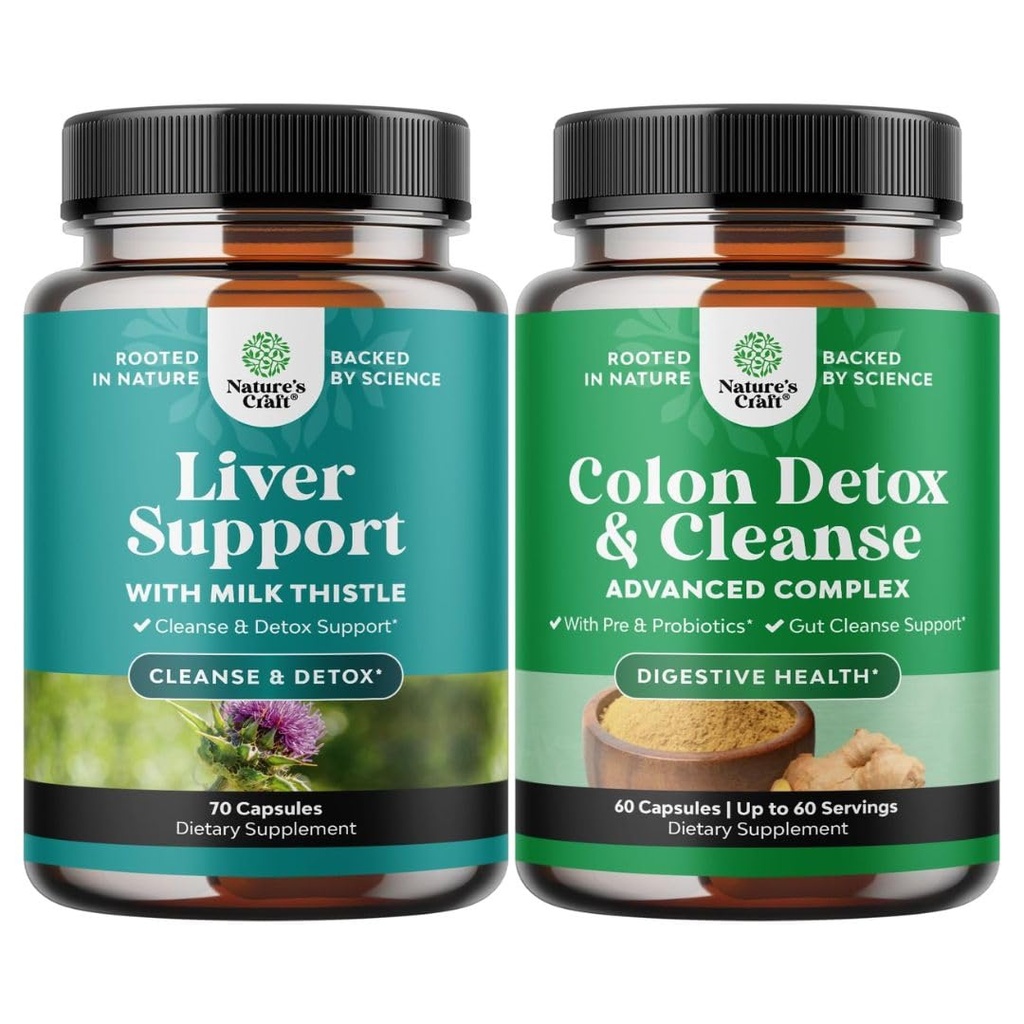 Bundle af lever rense Detox & reparation Complex og Colon Cleanser & Detox - Herbal Lever Support Supplement med Silymarin Mælk - Lactobacillus Acidophilus Probiotic Supplement Body Rense