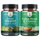 Bundle af lever rense Detox & reparation Complex og Colon Cleanser & Detox - Herbal Lever Support Supplement med Silymarin Mælk - Lactobacillus Acidophilus Probiotic Supplement Body Rense