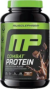 MusclePharm Combat Protein Powder, Chokolade Milk Flavor, Fuels Muscles for Productive Workouts, 5 Protein Kilder herunder Whey Protein Isolate & Egg Albumin, Gluten Free, 2 LB, 24 Servere