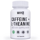 WHYZ Koffein piller med L- Theanin, 120 kapsler, Nootrop Stack energipiller, Energy Vitaminer for vedvarende energi Focus & kognitiv funktion, L Theanine koffein energi kosttilskud til kvinder og mænd