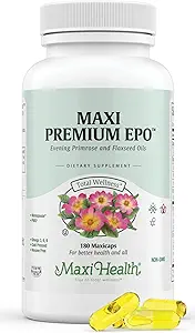 Maxi- Health Aften Primrose og Hør Frø Oil Softgels - Vegan Omega 3 6 9 Kosher Certified, Organic Aften Primrose Oil Softgels, 180 Count