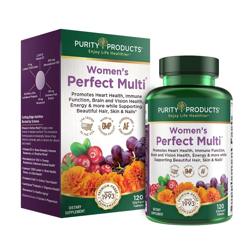 Renhed Produkter Kvinder 's Perfect Multi Balanceret Multivitamin - Understøtter urinveje, immunforsvar, ben + Muskel, hår, hud, negle, en Elite Probiotika til fordøjelsessygdomme + mere - 120 tabletter