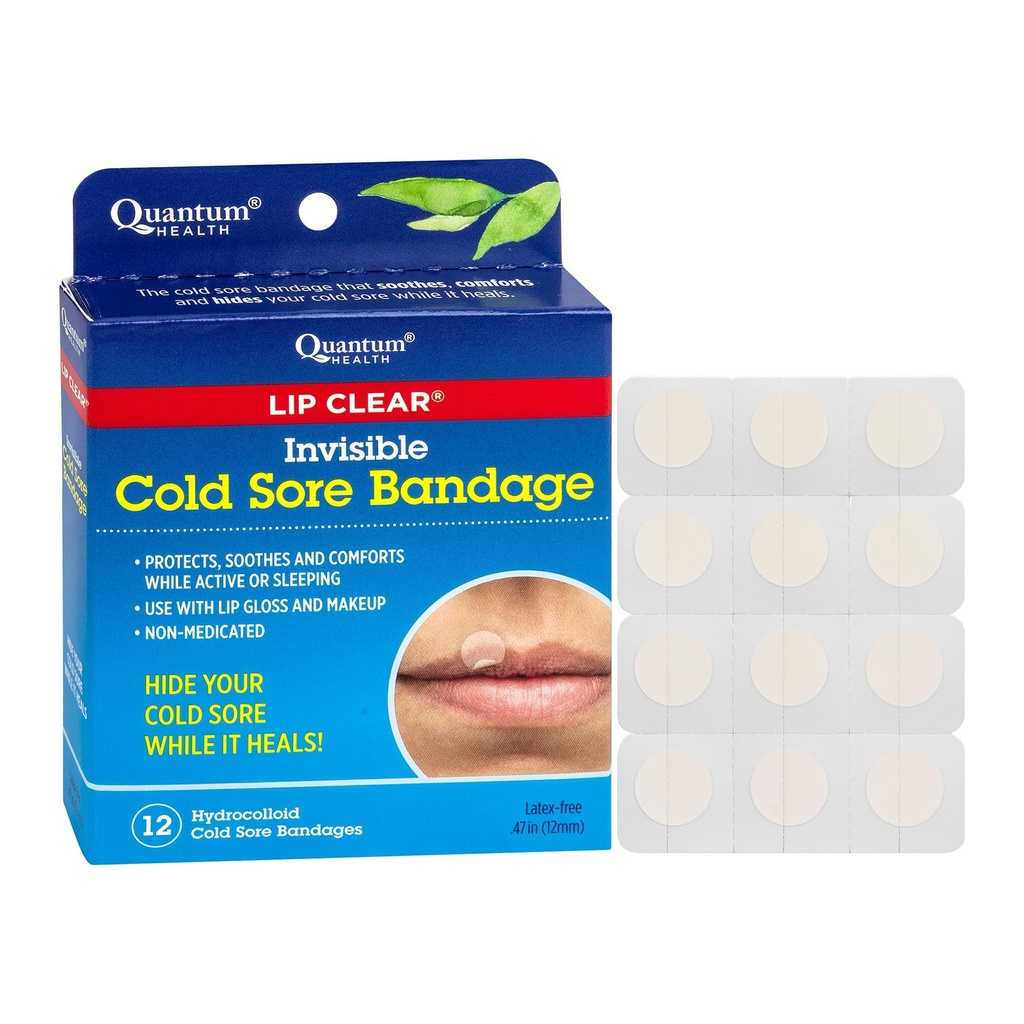 Quantum Health Lip Clear Usynlig Cold Sore Patches for Lips Hjælp Soothe Skjold & Skjul Cold Sores - Hjælper forebyggelsen - Fever Blister Blister Bandager til kvinder og mænd - 12 Greve