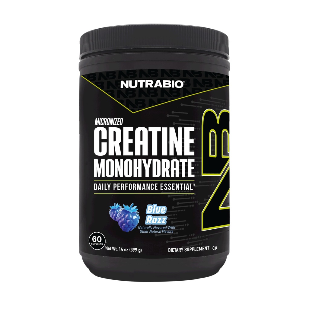Nutrabio Pure Mikroniseret Creatin monohydrat pulver supplement, Blå razz (300 g) - Understøtter Bulk Muscle Energy, Recovery, og Styrke - HPLC Testet Creatin Powder supplement til mænd og kvinder