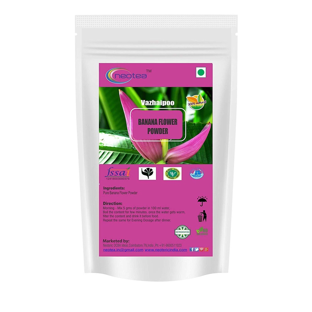 Neotea Musa Flower Powder Dex124; Vazhaipoo Powder Dex124; Organic Banana Flower Powder Dex124; Rich in Fiber Dex124; Gluten- Free, Vegan Superfood Dex124; Ideel til smoothies, Bagning, & Cooking Dex124; 100% Natural, Non- GMO 300 GM