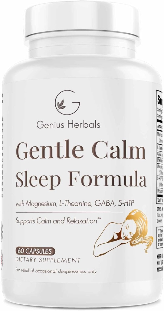 Let rolig søvn formel med Magnesium, L- Theanin, Melatonin, GABA, 5- Htp Meading 124; Sleep Aid Meading 124; Non-GMO - 60 Kapsler
