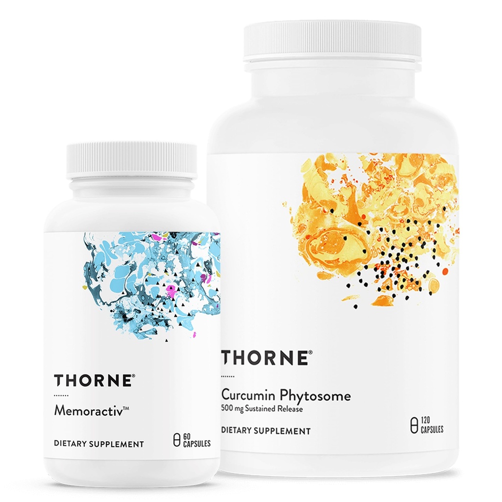 THORNE - Curcumin Phytosome Vedvarende frigivelse (120 kapsler) & Memoractiv (60 kapsler) Bundle - Understøtter fælles sundhed, muskel sundhed og sund aldring - Dairy Free, Soy Free, Gluten Free