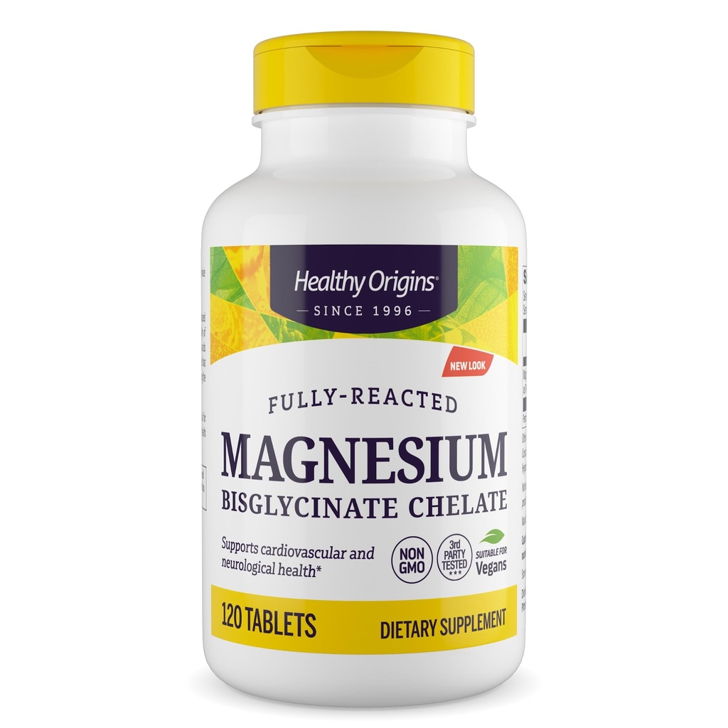 Healthy Origins Magnesium Bisglycinate Chelate, 120 Tablets - High Absorption Fully Buffered Albion TRAACS Magnesium - Supports Muscle Relaxation, Brain & Cardiovascular Health - 4 Month Supply