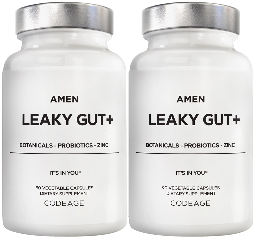 Amen Leaky Gut Supplement - Avanceret formel med biotilgængelig L Glutamin, Zink, gurkemeje, DGL lakrids Root - Marshmallow Root - Probiotika & Gæret Prebiotika - Vegan, Non- GMO - 2 -Pack