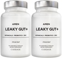 Amen Leaky Gut Supplement - Avanceret formel med biotilgængelig L Glutamin, Zink, gurkemeje, DGL lakrids Root - Marshmallow Root - Probiotika & Gæret Prebiotika - Vegan, Non- GMO - 2 -Pack