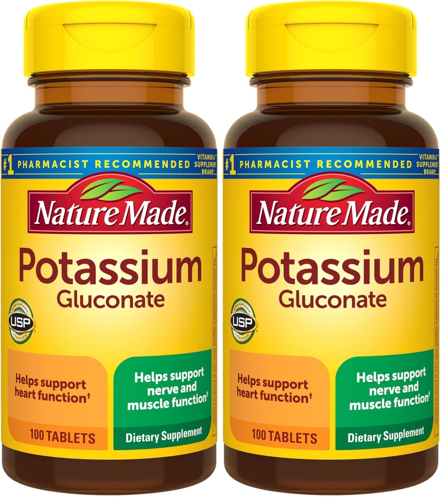 Nature Made Kalium Gluconate 550 mg, Kosttilskud til hjertehjælp, 100 tabletter, 100 dages forsyning (pakke med 2)