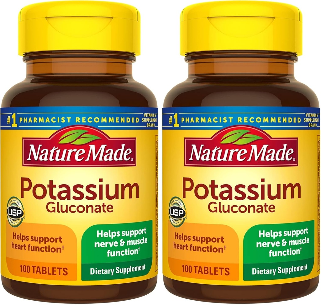 Nature Made Potassium Gluconate 550 mg, Dietary Supplement for Heart Health Support, 100 Tablets, 100 Day Supply (Pack of 2)