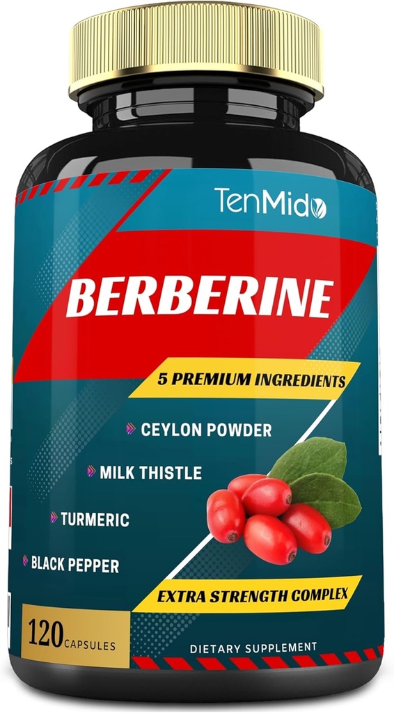 Berberine Extract Kapsler, 4 Måneder Supply & Ceylon, Milk Thistle, Gurkemeje, Black Pepper Medical 124; immunfunktion Supports, Vægt Management Kosttilskud