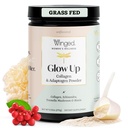 Vinged Wellness Glow Up, Collagen pulver til kvinder - hår, hud og negle skønhed supplement med grass- Fed hydrolyzed Collagen Peptider Adaptogens, C-vitamin & biotin - 25 Servering, Unflavored