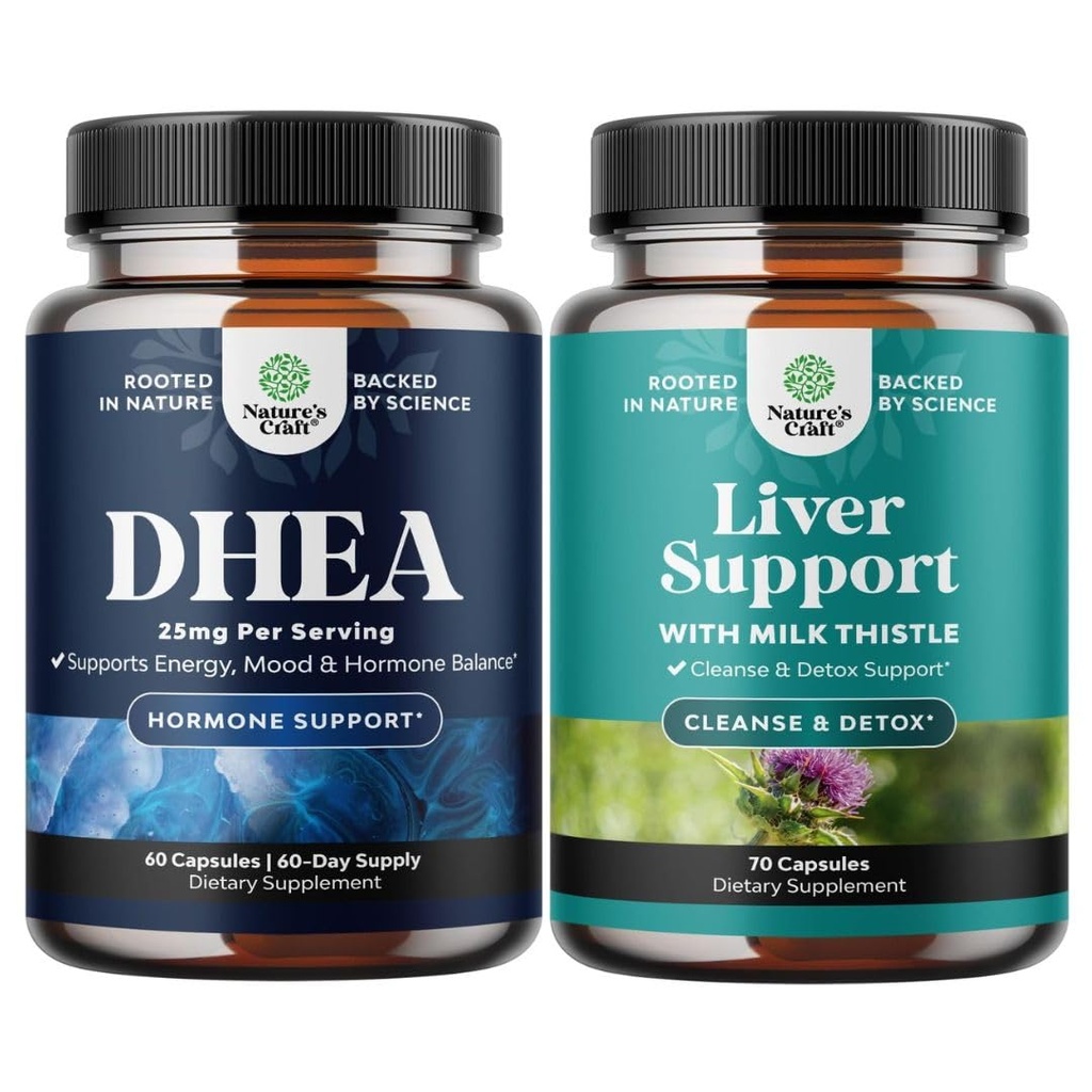 Bundle af Pure DHEA 25mg til kvinder og mænd for mad energi og immunforsvar og lever rense og Detox & reparation Formel - Urtelever Support