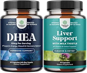 Bundle af Pure DHEA 25mg til kvinder og mænd for mad energi og immunforsvar og lever rense og Detox & reparation Formel - Urtelever Support