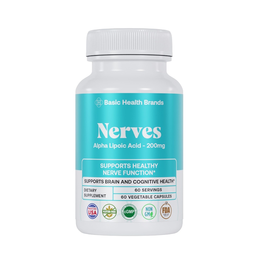 Basic Brands Nerves Alpha Lipoic Acid, 200 mg, Neuron funktion (pakning med 1)