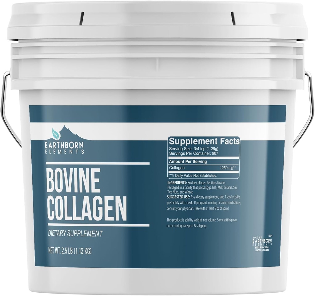 Earthborn Elements Bovine Collagen Peptider Powder 1 Gallon Bucket, Pure & Ufortyndet, Kosttilskud