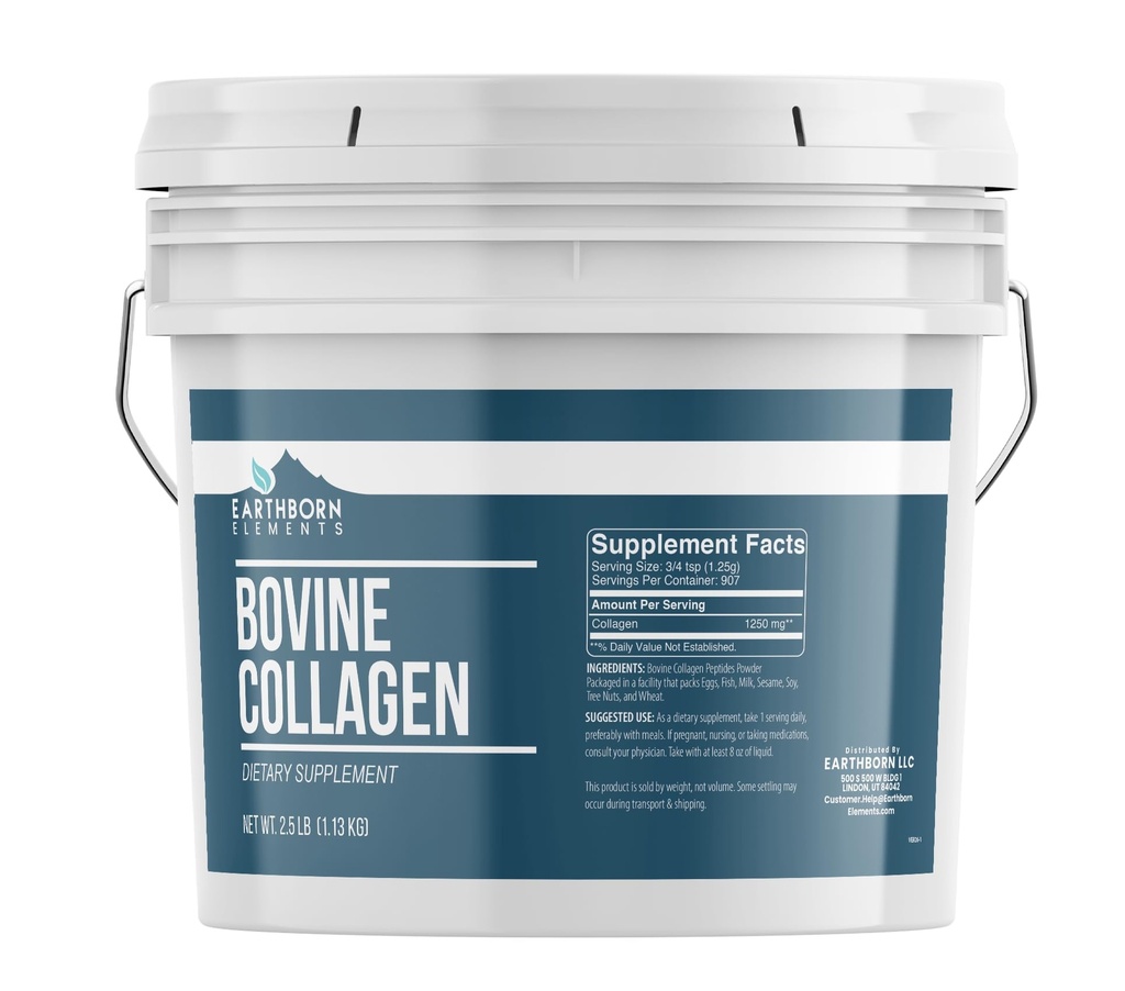 Earthborn Elements Bovine Collagen Peptider Powder 1 Gallon Bucket, Pure & Ufortyndet, Kosttilskud