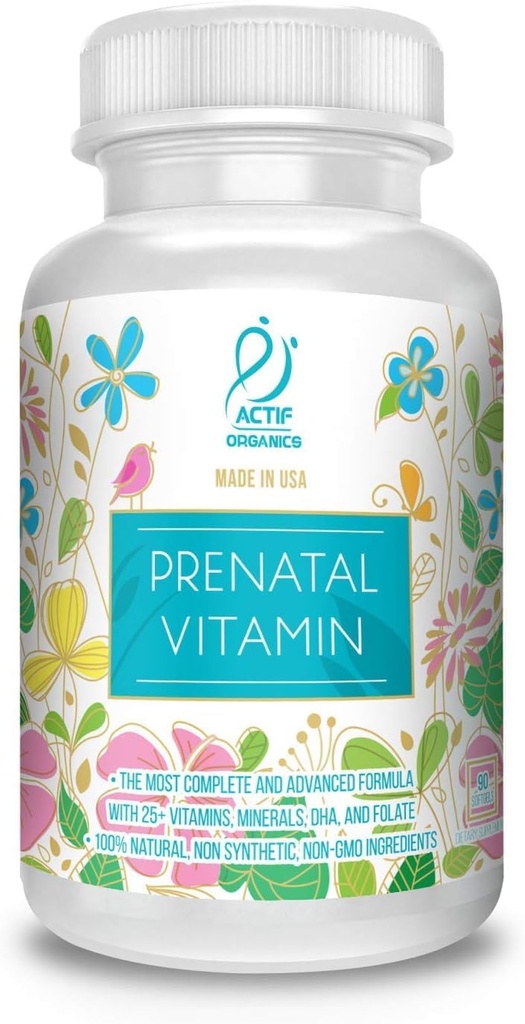 Aktivitet Organisk Prenatal Vitamin med 25 + Organic Vitamin, 100% Natural, DHA, EPA, Omega 3, og Organic Herbal Blend - Non- GMO, 90 Greve