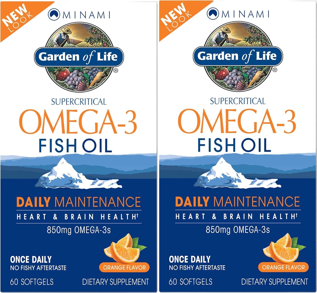 Garden of Life EPA/DHA Omega 3 Fish Oil - Minami Natural Brain Function, Heart and Mood Supplement, 120 Count (60-ct 2-Pack)