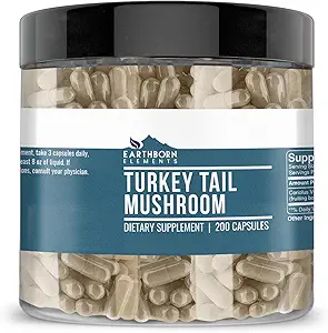 Earthborn Elements Turkey Tail Mushroom 200 Kapsler, Pure & Ufortyndet, Ingen tilsætningsstoffer
