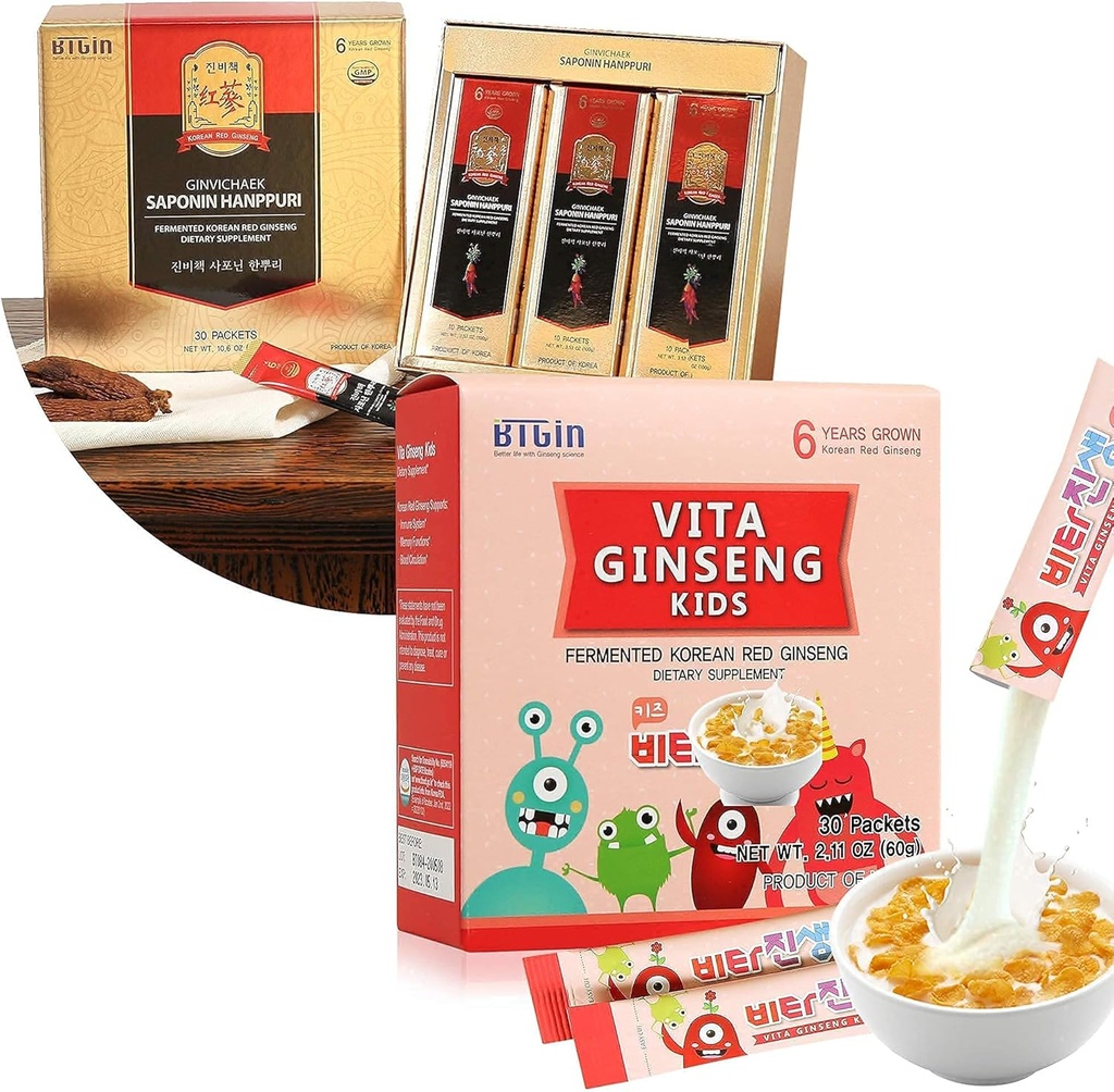 Saponin Hanppuri immun og Stamina Boost + VITA Ginseng Kids immunstøtte og hukommelse funktion for børn Premium Bundle
