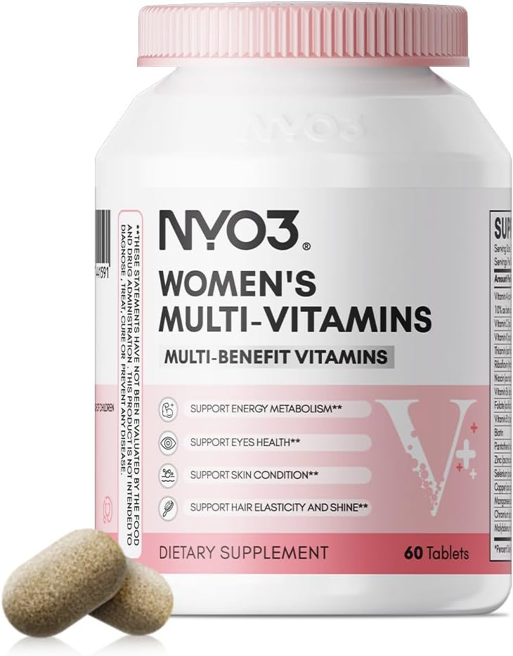 NYO3 Multivitamin til kvinder med Zink & Biotin Vitaminer A, C, K, B2, B6, B12 & Multimineral Measurement 124; Daglig Multivitaminer Beauty & Energy Measurement 124; Gluten- Free, 60 Day Supply