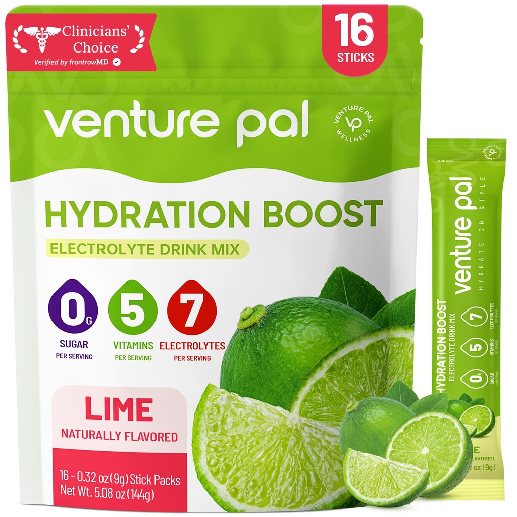 Venture Pal Sugar Free Electrolyte Powder Packets - Flydende Daily IV Hydration Packets # 124; Elektrolytes Drink Mix med 5 Vitamin & 7 Electrolytes # 124; Keto Friendly # 124; Non- GMO # 124; Certified Vegan # 124; 16 Sticks
