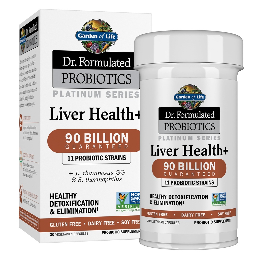 Livets have Dr. Formuleret Probiotika Platinum Series Leversundhed + 90 Millioner CFU Garanteret, En en dag Probiotika for sund afgiftning & Elimination Support, Vegan, Gluten Free, 30 Kapsler