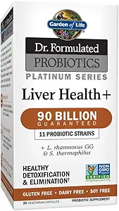 Livets have Dr. Formuleret Probiotika Platinum Series Leversundhed + 90 Millioner CFU Garanteret, En en dag Probiotika for sund afgiftning & Elimination Support, Vegan, Gluten Free, 30 Kapsler
