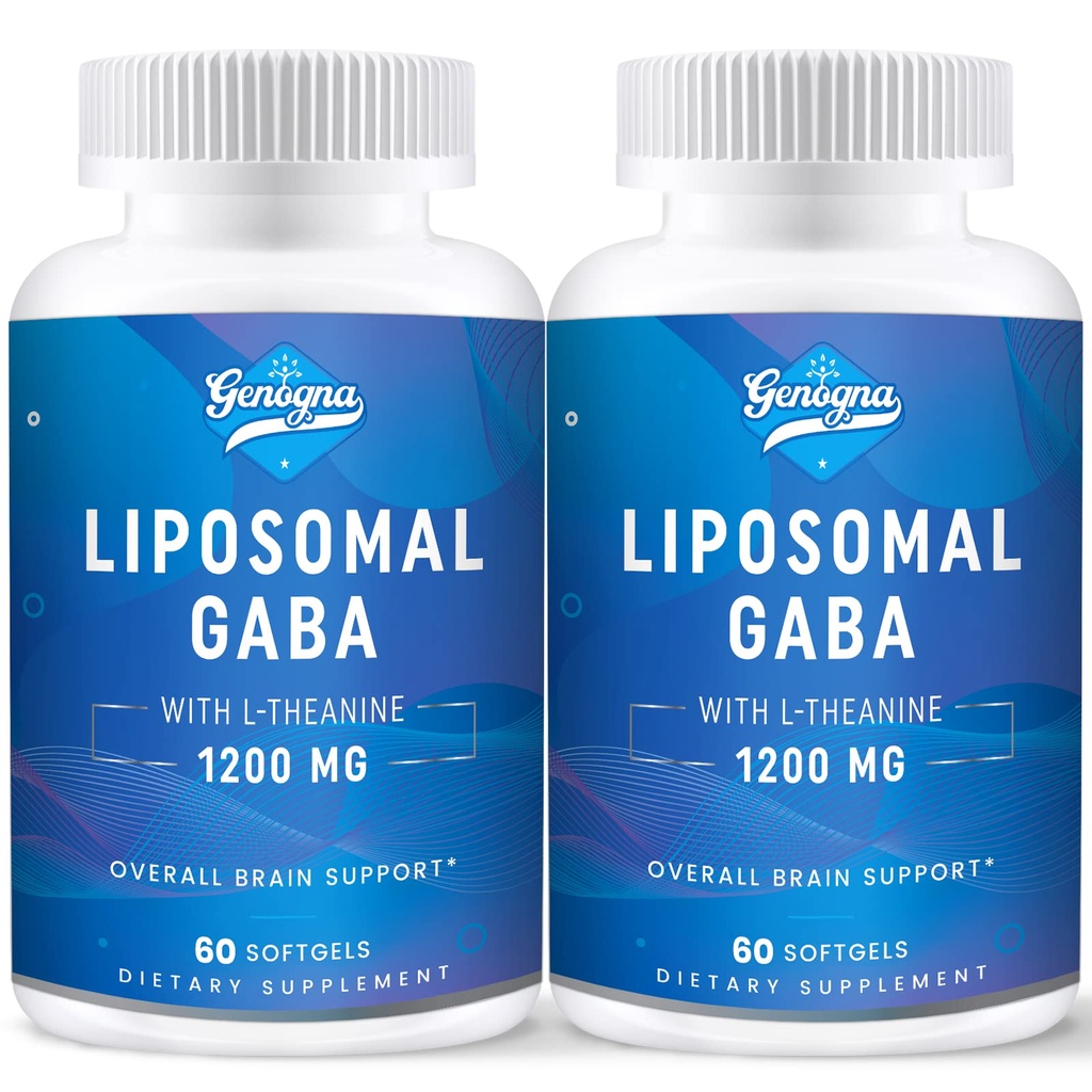 Liposomal GABA med L- Theanine 1200mg - 2 Pack High Bioavailable GABA Kosttilskud, 120 kapsler til voksne