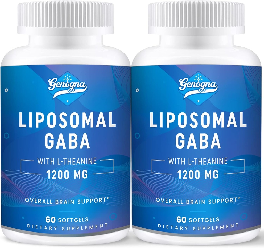Liposomal GABA med L- Theanine 1200mg - 2 Pack High Bioavailable GABA Kosttilskud, 120 kapsler til voksne