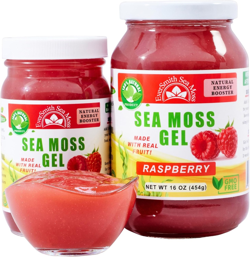 Wildcrafted Irish Sea Moss Gel | Made in USA | Rich in Vitamins & Minerals | Sea Moss Gel Raw | Nutritional Supplement | Raspberry (16 oz)