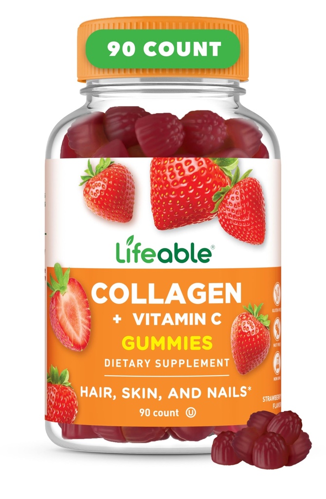 Levende kollagen Peptider Gummier • 124; 100mg med C-vitamin • 124; Great Tasting Collagen Kosttilskud • 124; Vegetarisk Hår Hud og Nails • Gummier • 124; Kollagen Gummier til voksne, Mænd, Kvinder • 124; 90 Gummier