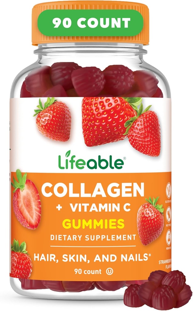 Lifeable Collagen Peptides Gummies | 100mg with Vitamin C | Great Tasting Collagen Supplements | Vegetarian Hair Skin and Nails Gummies | Collagen Gummies for Adults, Men, Women | 90 Gummies