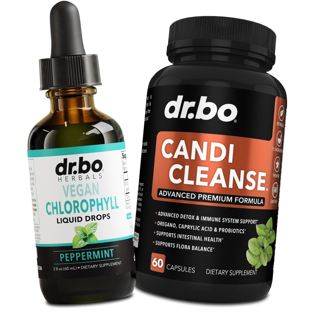 Chlorophyll flydende dråber Krop Detox & Candi Cleanse - Vegansk flydende chlorophyll Drops Odor Cleanse supplement interne deodorant - Ekstra styrke Probiotiske Oral Herbal Oregano & Captac Acid kapsler