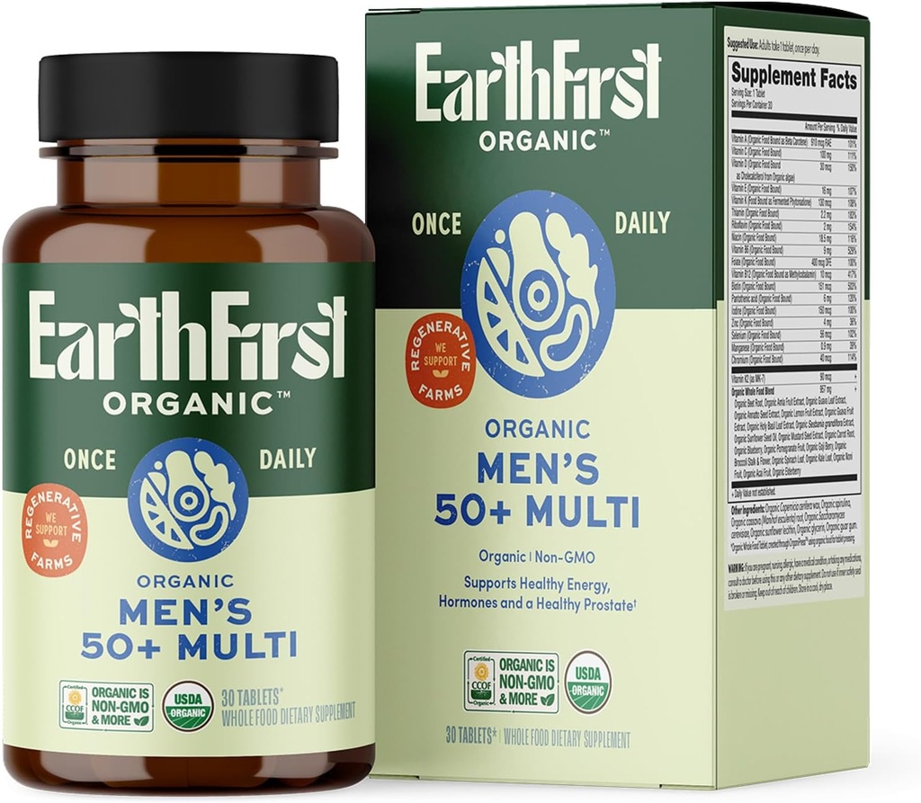 Når dagligt Multi for mænd 50 +, 19 vitaminer fra urter & superfødevarer, understøtter Prostata sundhed, energiniveauer, og stærke ben, 30 Greve